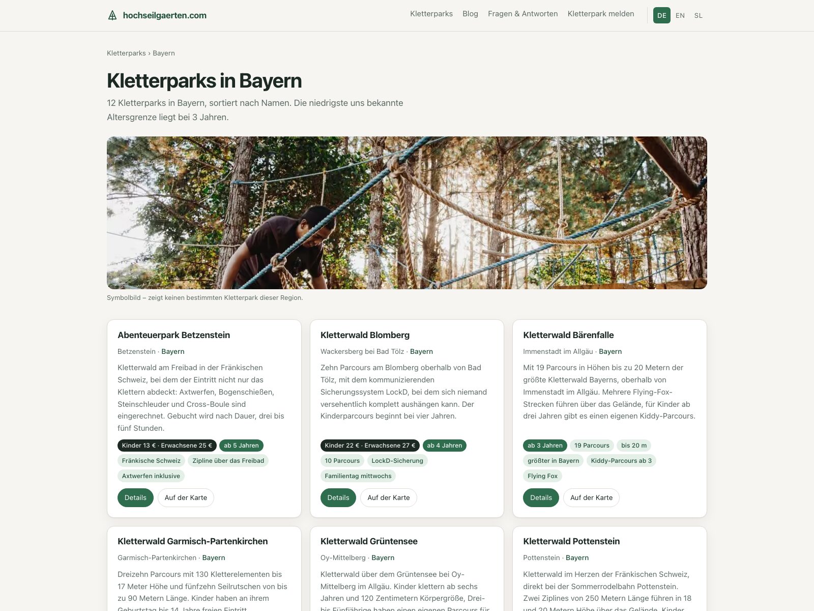 hochseilgaerten.com: portal z vsemi pustolovskimi parki v Avstriji, Nemčiji in Sloveniji 1